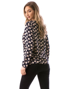 Bluza Dama ClassicFlower Bleumarin si Crem
