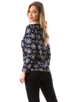 Bluza Dama ClassicFlower Bleumarin si Alb