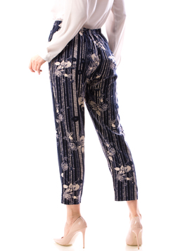 Pantaloni Dama HippieFlower Bleumarin si Alb