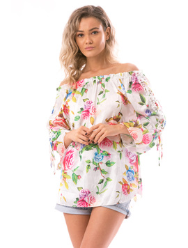 Bluza Dama SatinFeeling Alb Roz Si Verde