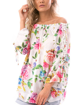 Bluza Dama SatinFeeling Alb Roz Si Verde