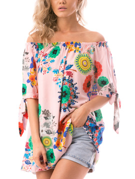 Bluza Dama SideBow Roz Verde Si Portocaliu