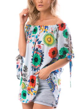 Bluza Dama SideBowBleu Verde Galben Si Portocaliu