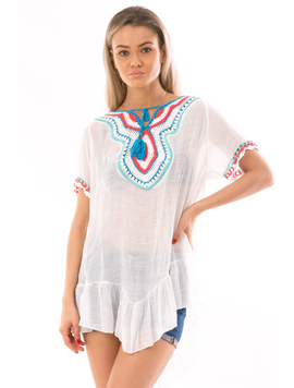 Bluza Dama ZuzuLine Alb Albastru Rosu si Turcoaz