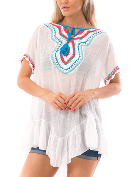 Bluza Dama ZuzuLine Alb Albastru Rosu si Turcoaz