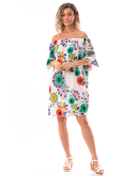 Rochie Dama SideBell Alb Verde Si Portocaliu