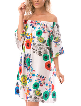 Rochie Dama SideBell Alb Verde Si Portocaliu