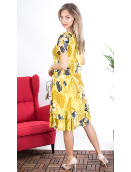 Rochie Dama Bumbac Kastelinny Galben si Bleumarin