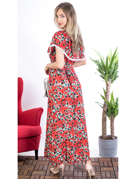 Rochie Dama Lunga QueenFlower Rosu si Bleu