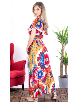 Rochie Dama Lunga QueenFlower Rosu si Galben