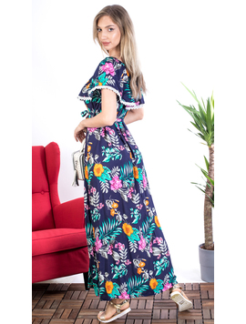 Rochie Dama Lunga QueenFlower Bleumarin si Turcoaz