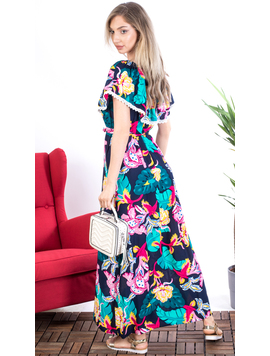 Rochie Dama Lunga QueenFlower Bleumarin si Verde