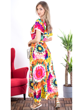 Rochie Dama Lunga QueenFlower Galben si Roz