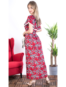 Rochie Dama Lunga QueenFlower Rosu si Gri