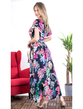 Rochie Dama Lunga QueenFlower Bleumarin si Roz