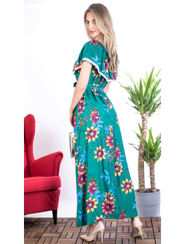 Rochie Dama Lunga QueenFlower Verde si Bleu