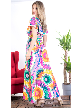 Rochie Dama Lunga QueenFlower Mov si Verde