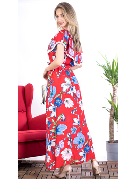 Rochie Dama Lunga QueenFlower Rosu si Albastru