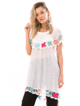 Bluza Dama ZuzuFlower Alb Rosu Portocaliu si Kaki