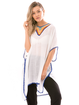 Bluza Dama ZuzuStyle Alb Albastru Turcoaz Portocaliu si Galben