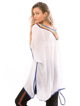 Bluza Dama ZuzuStyle Alb Albastru Turcoaz Portocaliu si Galben