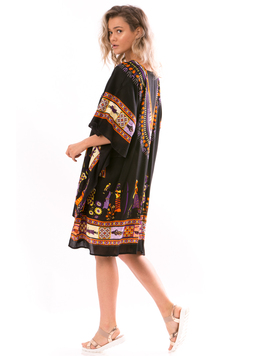 Poncho Dama BeautifulIndian Negru Mov Galben si Portocaliu