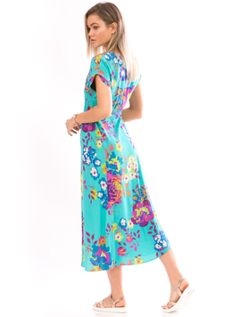 Rochie Dama FlowerSin Turcoaz Rosu Portocaliu si Bej