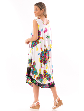 Rochie Dama IndianSpecial Alb Roz si Albastru