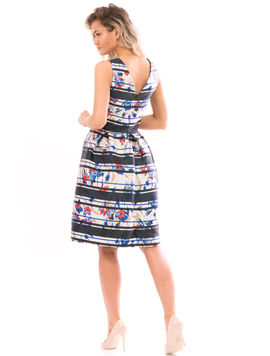 Rochie Dama MarisaJoy Gri Bleumarin Si Rosu