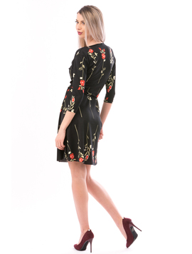 Rochie Dama NewSenioritaFlower Negru Rosu Si Roz