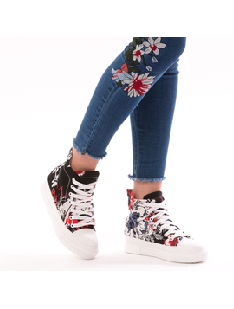 Sneakers Dama SpringFlower Negru Rosu Si Alb