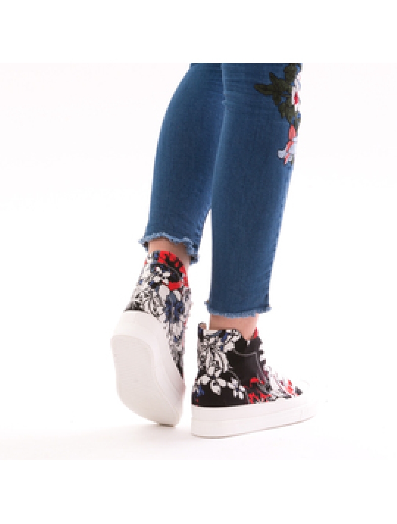 Sneakers Dama SpringFlower Negru Rosu Si Alb