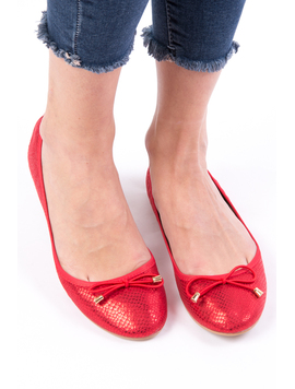 Balerini Dama Cu Fundita Snake Skin Rosii