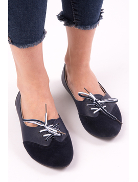 Balerini Dama Cu Siret Pattern Bleumarin