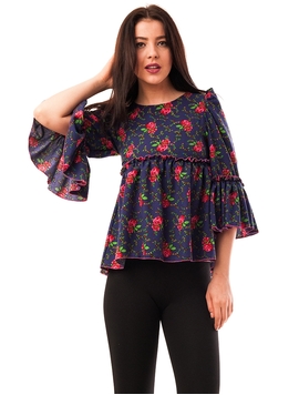Bluza Dama Cu Model Floral Si Volanase Mov