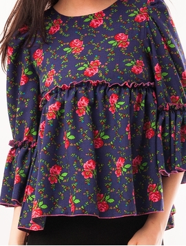 Bluza Dama Cu Model Floral Si Volanase Mov