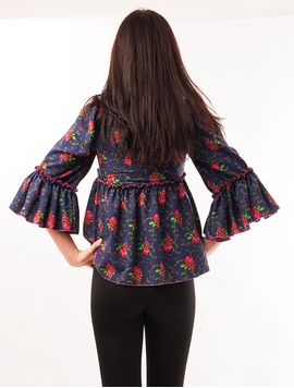 Bluza Dama Cu Model Floral Si Volanase Mov