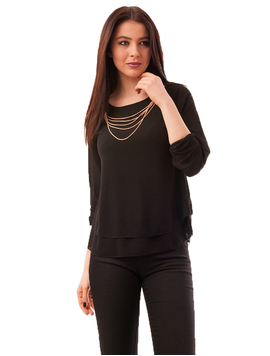 Bluza Dama Din Voal Cu Dantela Si Colier Real Neagra