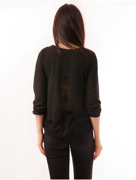 Bluza Dama Din Voal Cu Dantela Si Colier Real Neagra