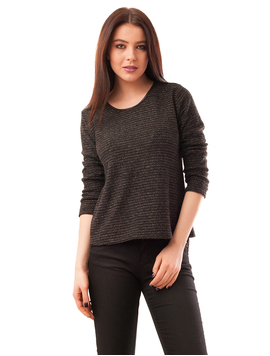 Bluza Dama Cu Fir Stralucitor Si Dantela Relax Neagra