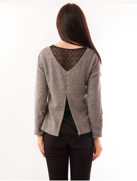 Bluza Dama Cu Fir Stralucitor Si Dantela Relax Gri