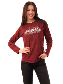Bluza Dama Cu Imprimeu Bonjour Paris Grena