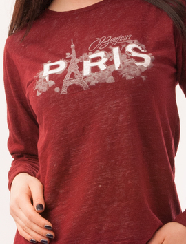 Bluza Dama Cu Imprimeu Bonjour Paris Grena