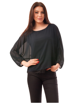 Bluza Dama Din Voal Cu Dantela La Baza Miracle Bleumarin