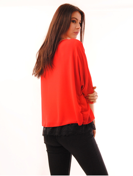 Bluza Dama Din Voal Cu Dantela La Baza Miracle Rosie