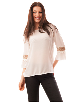 Bluza Dama Din Voal Cu Broderie Si Pliuri Mardy Alba