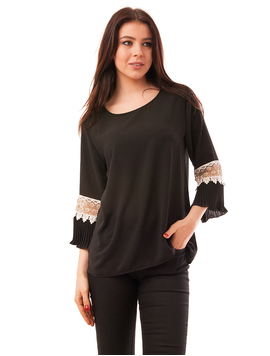 Bluza Dama Din Voal Cu Broderie Si Pliuri Mardy Neagra