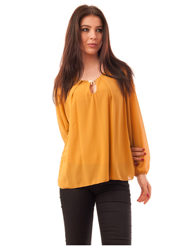 Bluza Dama Din Voal Cu Brosa Party Mustar