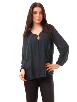 Bluza Dama Din Voal Cu Brosa Party Bleumarin