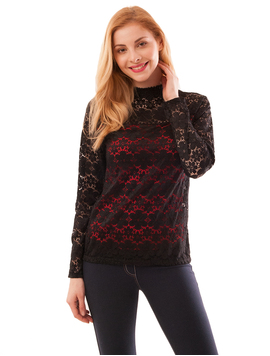 Bluza Dama Din Dantela Cu Flori Party Negru Si Rosu